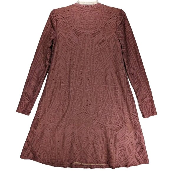 BCBGMAXAZRIA Womens Long Sleeve Midi Lace Maternity Dress Pink Small Boho Prarie - Picture 2 of 6